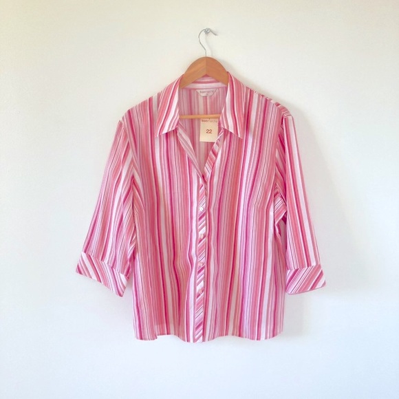 Bonmarche Tops - Bonmarche Women's Deadstock Vintage button Shirt blouse pink stripe UK Size 20